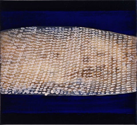 Fischhaut • 1995 Gedanken zum Ornament 47 × 42 cm • Öl auf Leinwand
