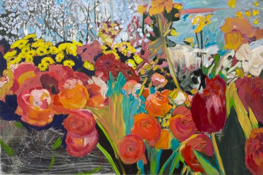 In Bloom, Blumenbild, 2025, Lübeck, 45 x 30 cm, Öl auf Alu-Dibond